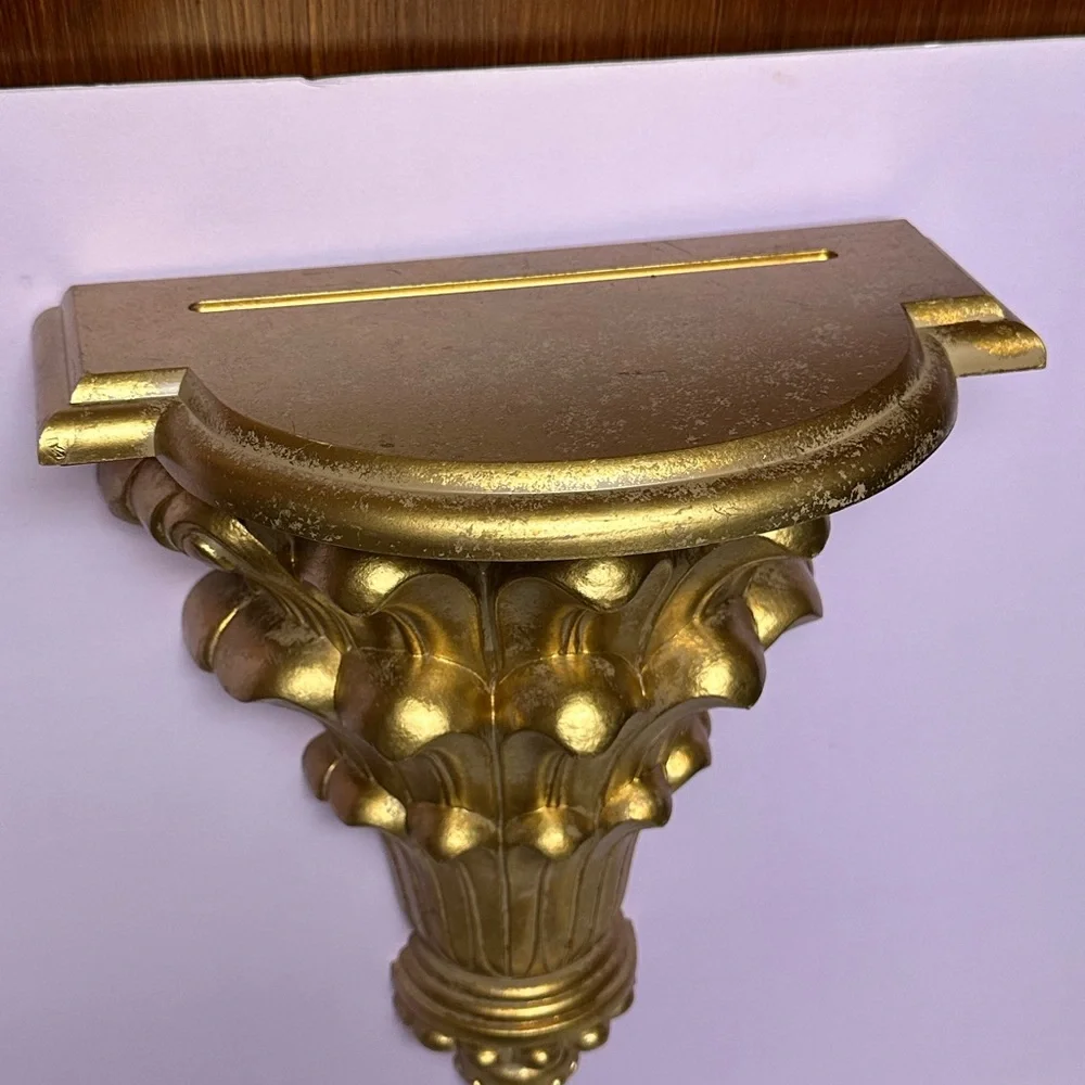 Vintage Antique gold molded resin Hollywood Regency Wall pocket planter Shelf